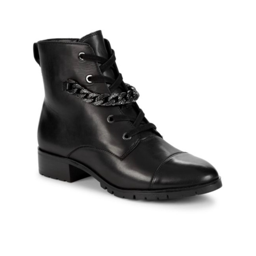 KARL LAGERFELD PARIS
Suki Chain-Trim Leather Combat Boots